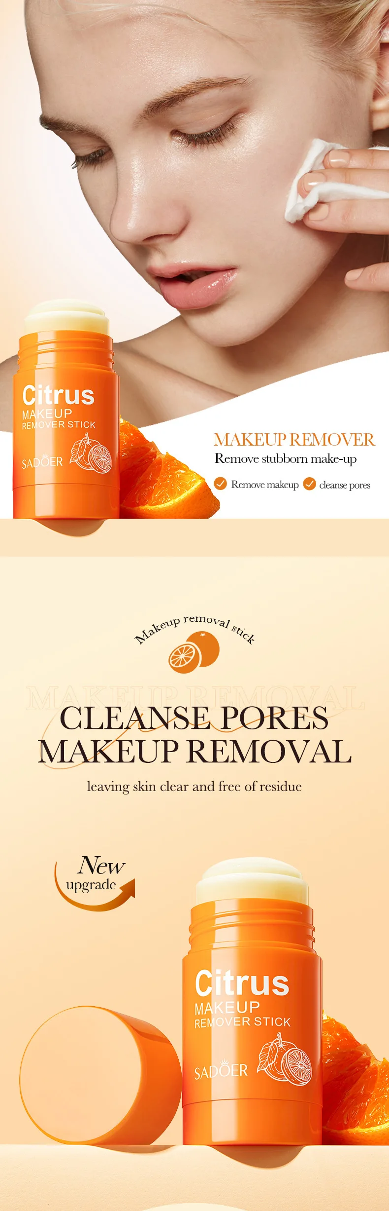 Description Picture 2 of itemCitrus Portable Makeup Remover Stick Deep Cleansing Balm Gel Cream Stick Remover Lip makeup Cosmetics Moisturizing skin Korean