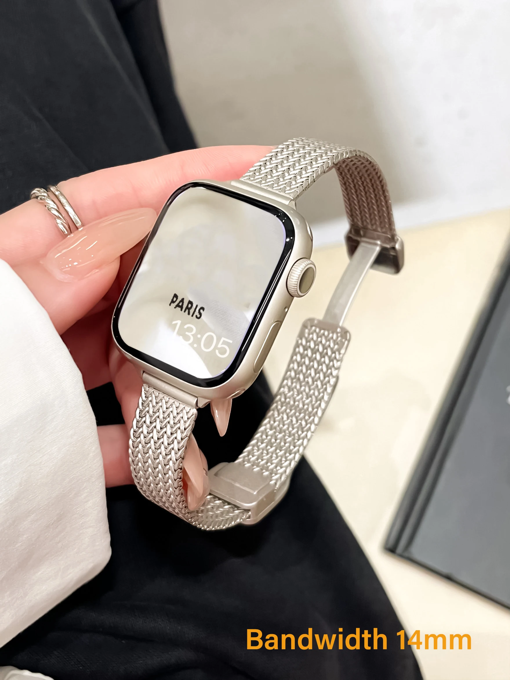 Elegant Magnetic Buckle Wheat Ear Pattern Metal Watch Strap