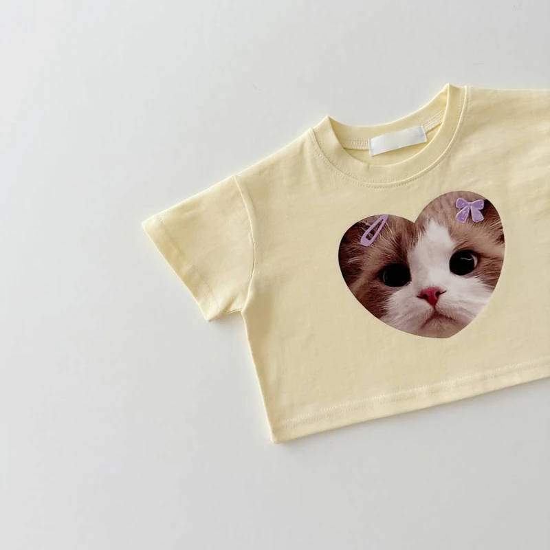 الصيف في سن المراهقة القطن تي شيرت الكرتون الحب الكلب طباعة ملابس الاطفال أزياء تي شيرت طفل الفتيان الفتيات لطيف قصيرة الأكمام ملابس أطفال