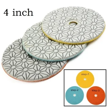 Dry/Wet 3 Step Polishing Pads High Density Chips Pads Polishing Tools 4 Inch For Granite Stone Concrete Marble