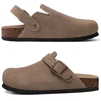 Crestar Sabots en daim pour femmes, Mules en cuir à boucle, confortables, semelle en liège, chaussures de pommes de terre avec soutien de la voûte plantaire, sandale de plage 4