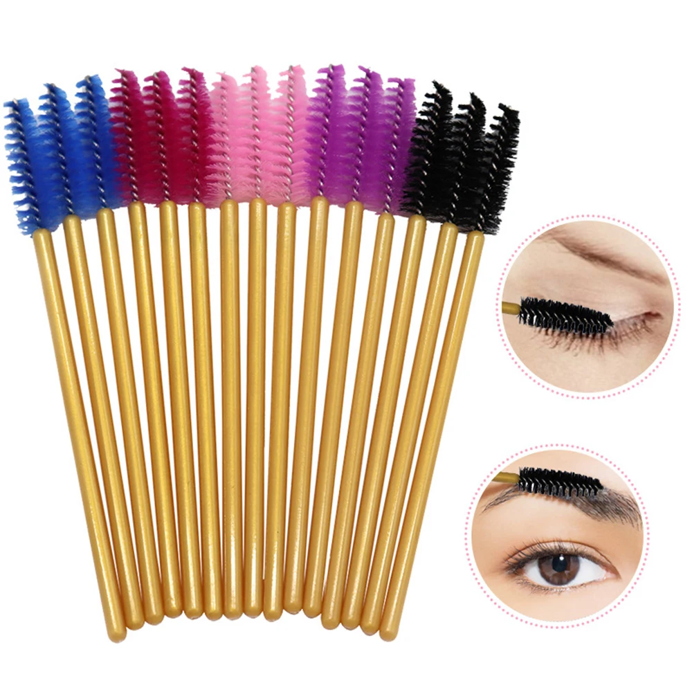 Disposable Eyelash Makeup Brushes 50 Pcs/Pack Nylon Lashes Brush Gold