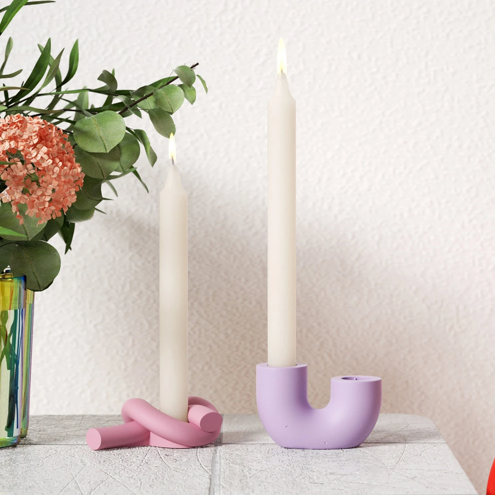 Concrete Candlestick Mold DIY Homemade Candle Holder Silicone Mould for Home Decoration Tool 