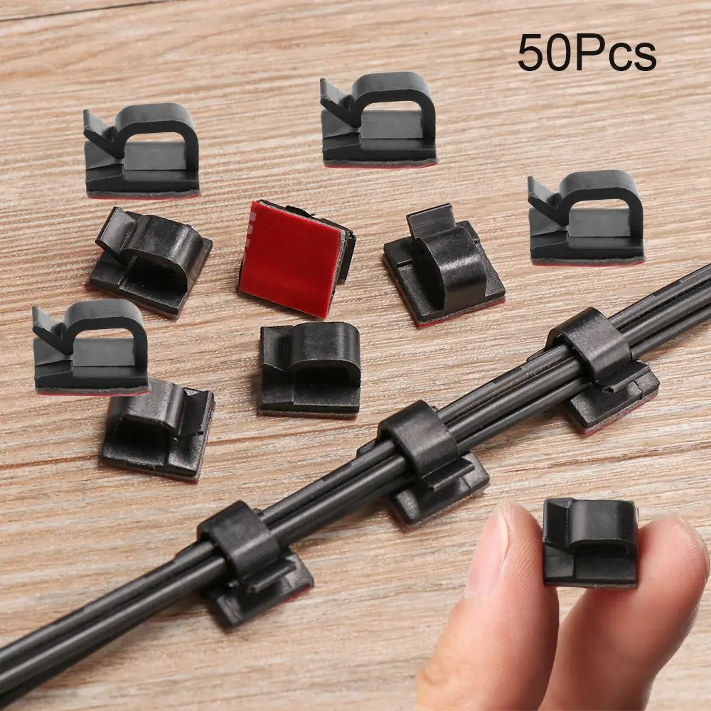 50PCSPlasticCableClipsSelfAdhesiveCordManagementBlackWire