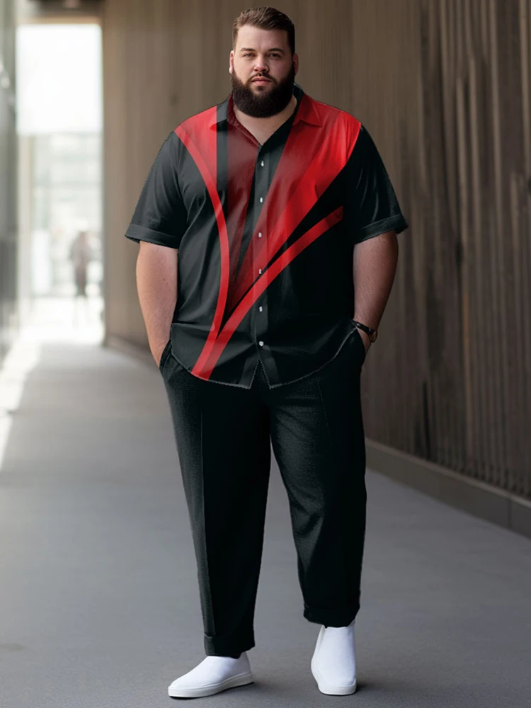 ZOOY (L-9XL) Men's Large Bust 202cm Waist 166cm Set Business Color Block Pattern Casual Daily Short sleeved Shirt and Pants Set