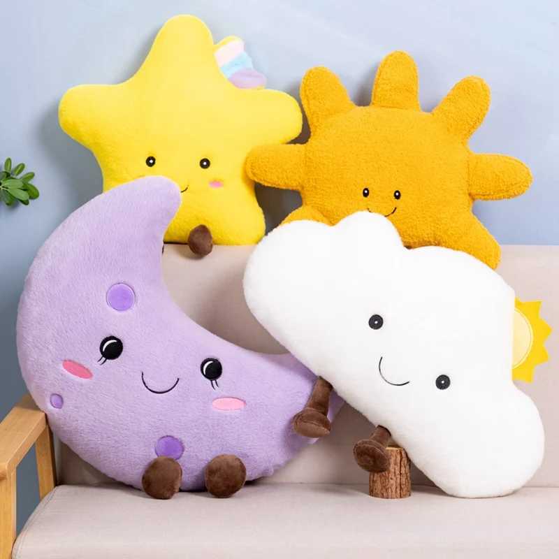 

45cm INS Clouds Throw Pillows Smile Face Moon Sun Star Shaped Stuffed Soft Plush Toys Cushion Girlfriend Bedroom Decor Gifts