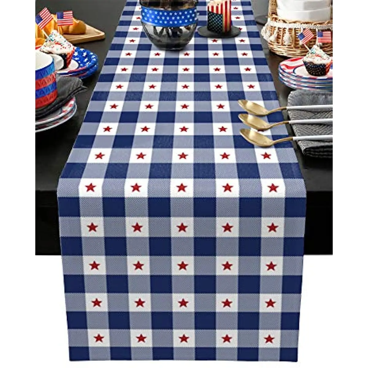 

Настольная скатерть в клетку, украшение для обеденного стола, патриотическая американская скатерть, сине-белая, День независимости 4 июля