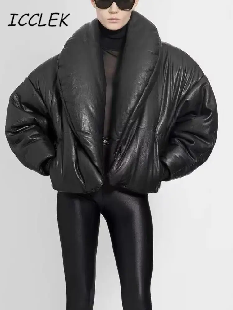 

Куртка-бомбер женская зимняя из искусственной кожи с хлопковой подкладкой