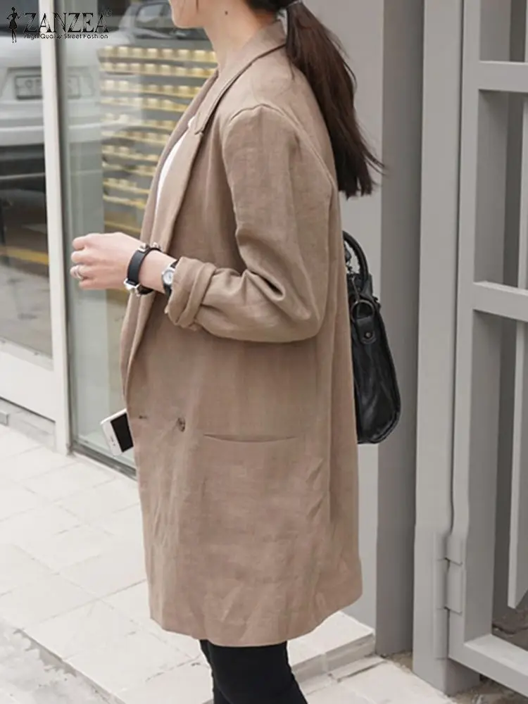 ZANZEA Fashion Women Long Sleeve Blazer Casual Solid Lapel Coat Oversized Cotton Linen Jackets 2023 Spring Autumn Loose Outwears