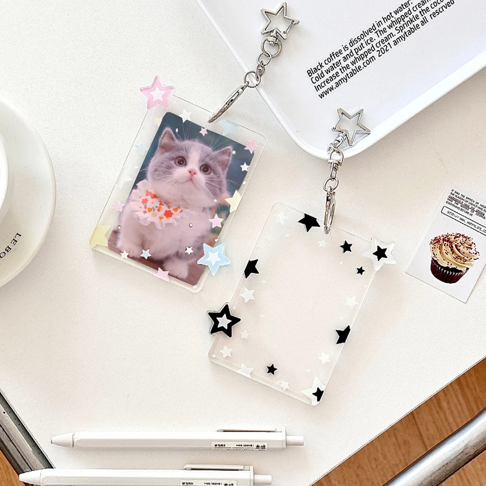 Photo Album Photo Card Holder Idol Card Book Photo Card Binder Ins Star Photocard Holder Acrylic Kpop Card Case Idol Photo Frame Photo Album ID Card Film Sleeve with Pendant Keychian
