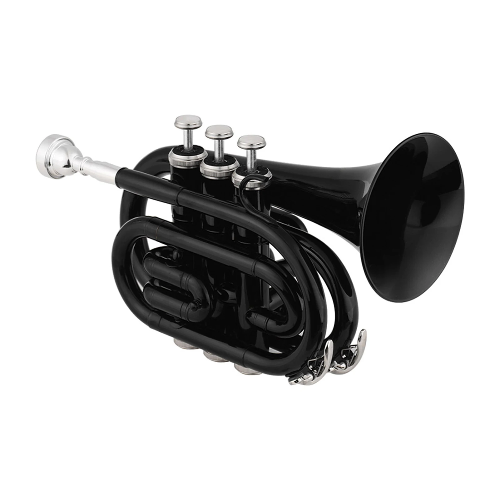 Mini Pocket Trumpet Bb Flat Brass Material Wind Instrument with Mouthpiece Gloves Cleaning Cloth Carrying Case