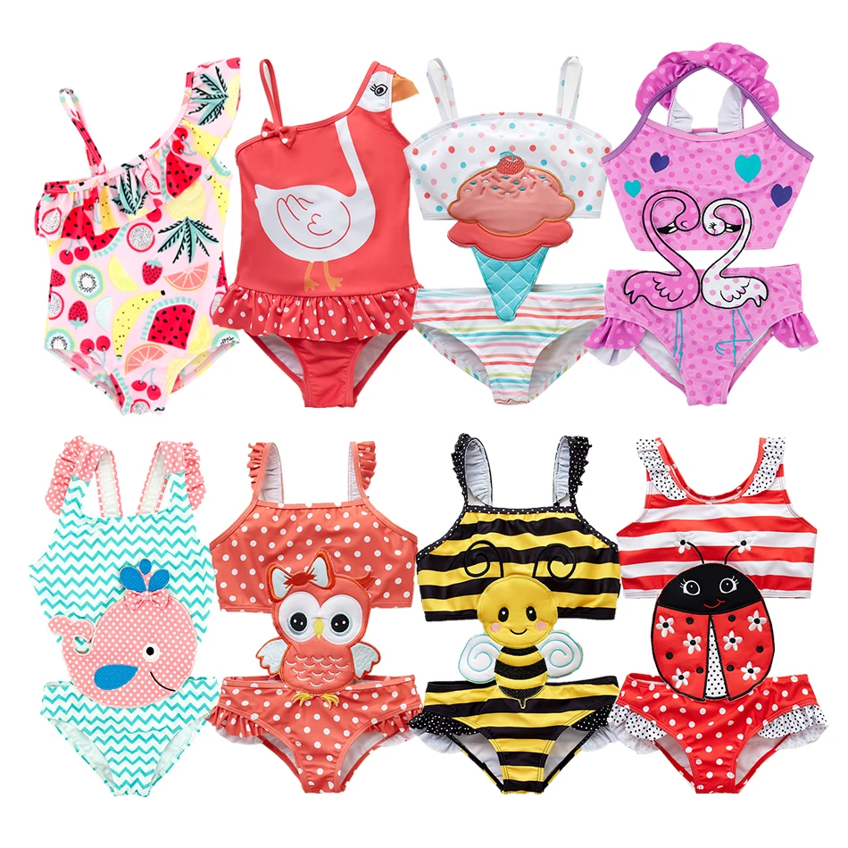 Toddler Infant Baby Girls Swimwear Ice Cream Swimsuit Swimming Beach Bathing Bikini Cute Summer One-Piece Swimming Baby Overall kids outfits