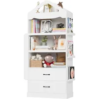 71" Tall Kids Bookcase, Kids Bookshelf with 2 Drawers, 4 Tier Large Book Shelves, Wood Display Standing Cabinet with Toy Storage 1