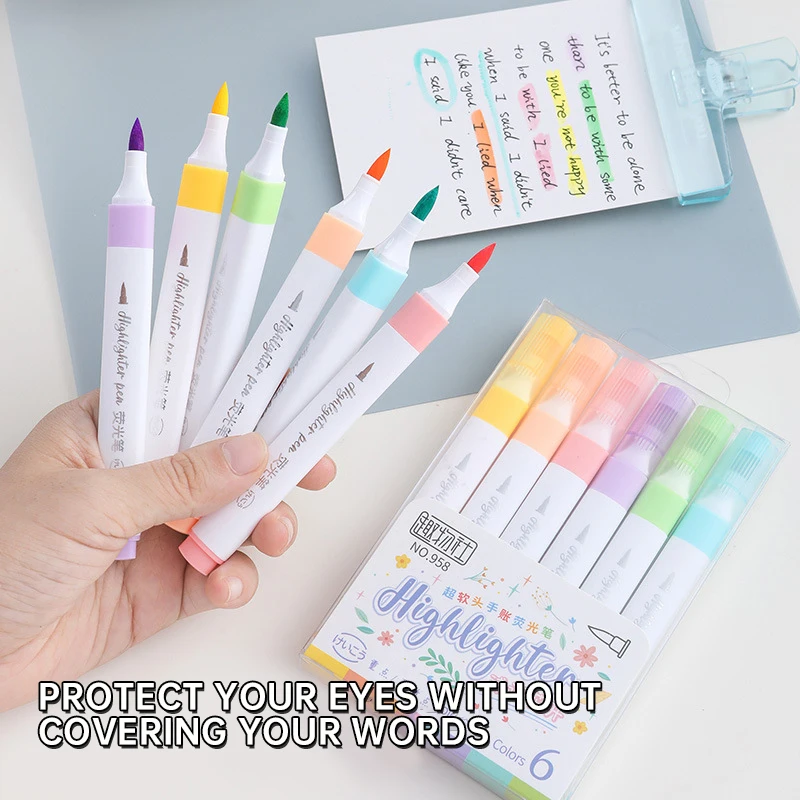 Highlighter Pen Marker Pen Highlighter Marker Art Marker Contour Marker 6 Colors Highlighter Markers Kawaii Stationery Items Cute Highlighter Outline Pen Set for Students Kids