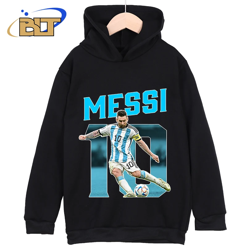

messi avatar printed children's clothing autumn and winter velvet hoodie casual children's sports black tops for boys and girls