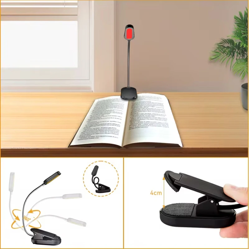 620nm Red Clip-On Book Light Rechargeable Portable No Blue Eye Care for Bedtime