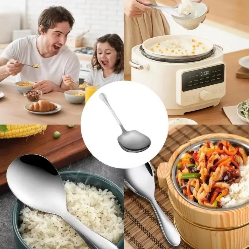 Stainless Steel Large Rice Spoon Ergonomic Metal Serving Spoon Kitchen Flatware Salad Serving Utensils Pasta Serving spoon
