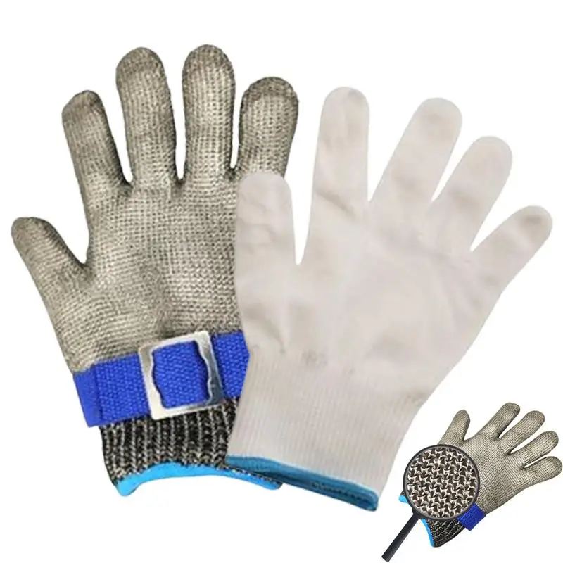 

Cut Protection Gloves Ergonomic Chain Gloves With Firm Grip Comfortable Metal Handling Gloves With Adjustable Buckle For Carving