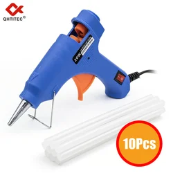 Compact 20W Hot Melt Glue Gun with 20 Transparent Glue Sticks - Home Craft and Repair Tool - US (Blue with 10pcs)