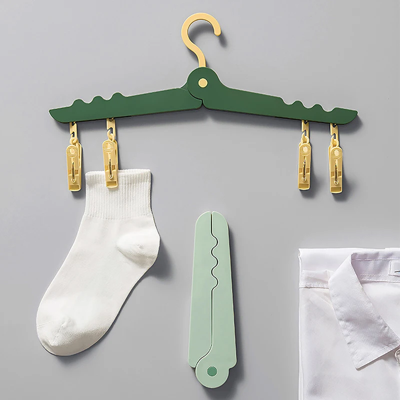 

1pc Travel Foldable Clothes Drying Hanger Folding Hanger With Clips Portable Lightweight Household Underwear Socks Hanging Rack