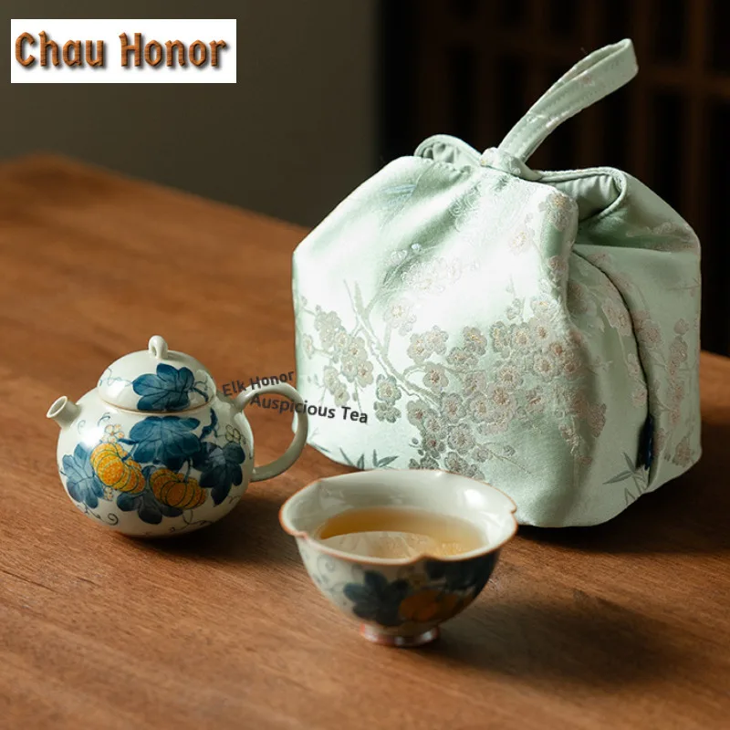 90ml Hand-painted Pumpkin Teacup Aesthetic Tea Bowl Mug Tea-tasting Smelling Cup Jianzhan Master Cups Household Teaware Supplies