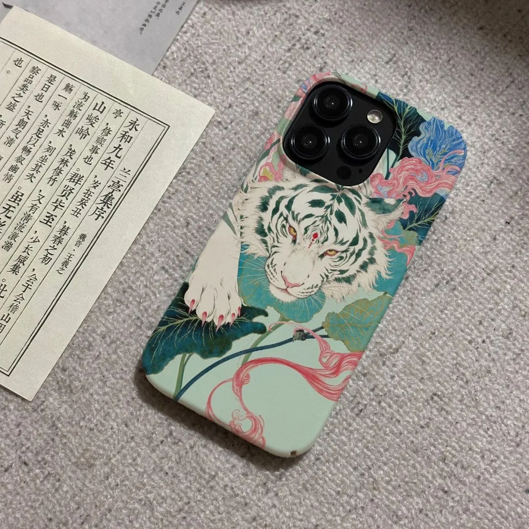 รูปสินค้า เคสโทรศัพท์ลายเสือขาวศิลปะจีนโบราณ สำหรับ iPhone 17 16 15 14 11 12 13 Pro Max Plus