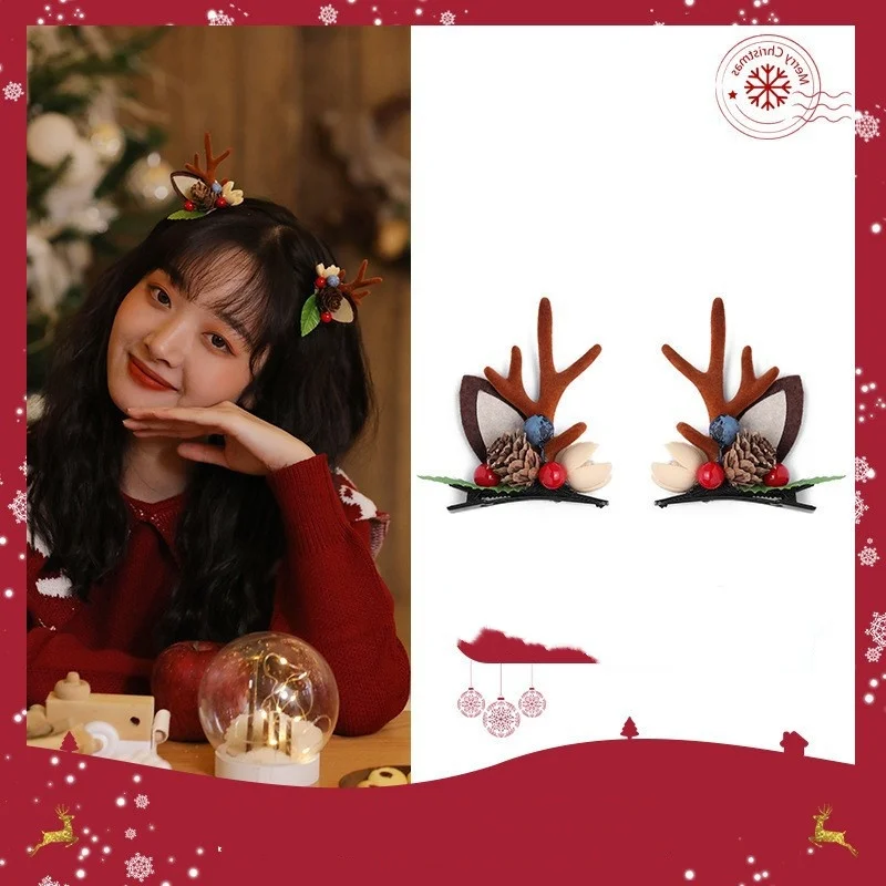 2/6개/세트 귀여운 크리스마스 엘크 귀 머리핀 여성 소녀 산타 눈사람 헤어핀 크리스마스 파티 바레트 어린이 코스프레 헤어 액세서리