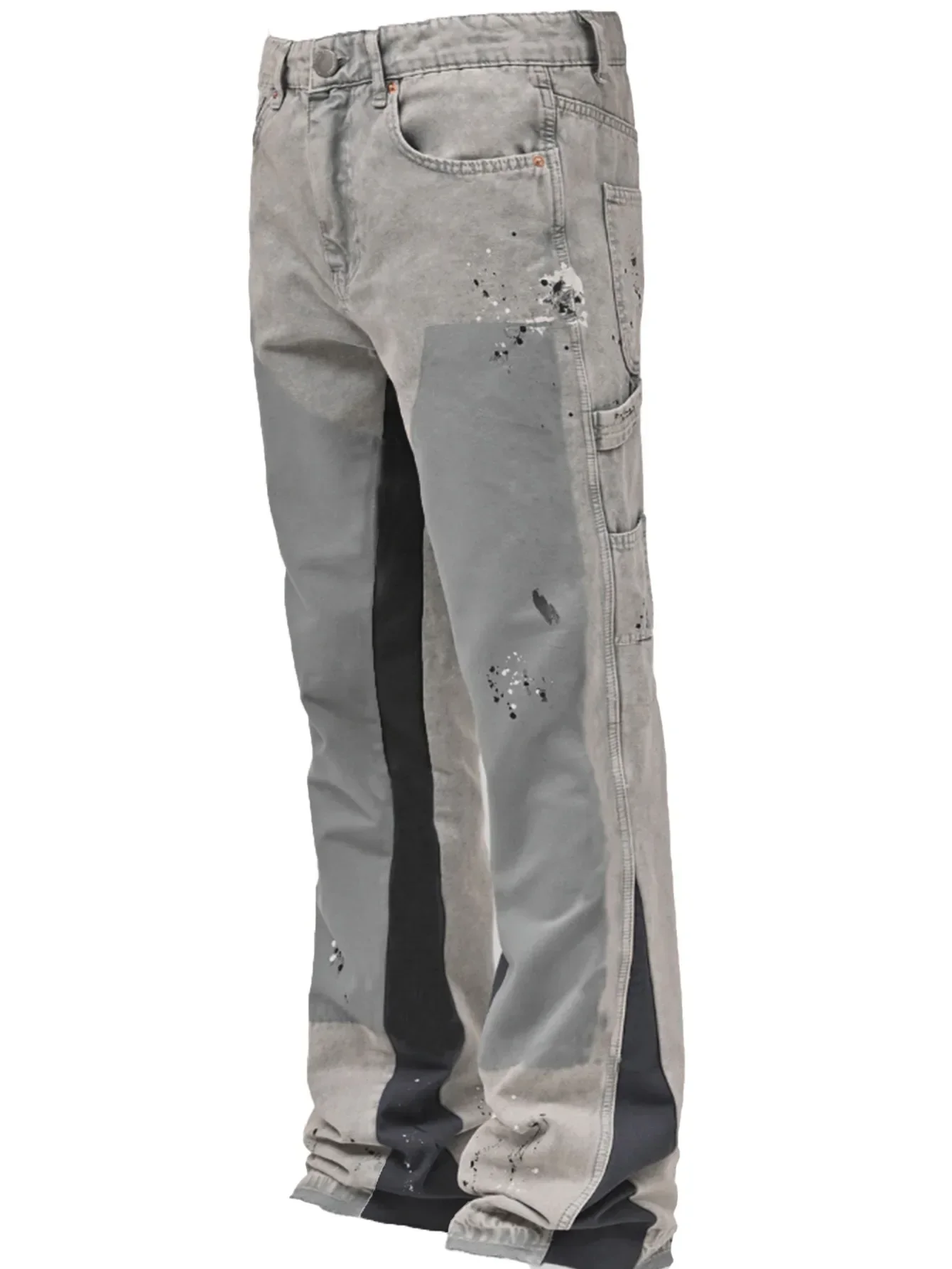 2025 Men's Fashion Jeans Work Pants, European and American Fashion Workwear Elastic Patchwork Denim Layered Flared Pants S-XXL 3