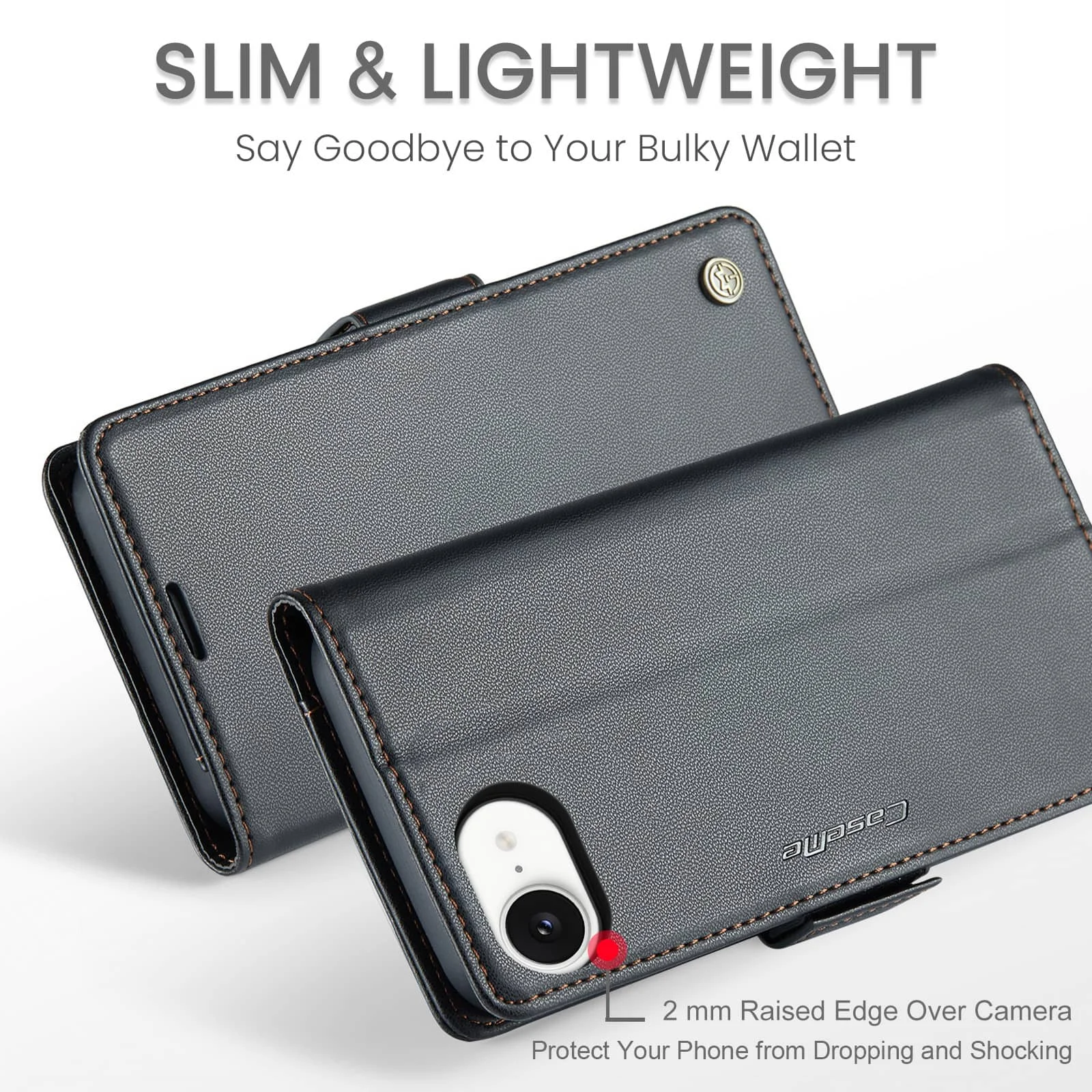 Leather Wallet Case with Card Holder & RFID Blocking, Shockproof Design with Magnetic Clasp and Kickstand