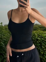 Women's Sexy Backless Spaghetti Strap Cami Top Stretchy Polyester Spandex Blend Slim Fit Sleeveless Shirt for Summer Party - Image 2