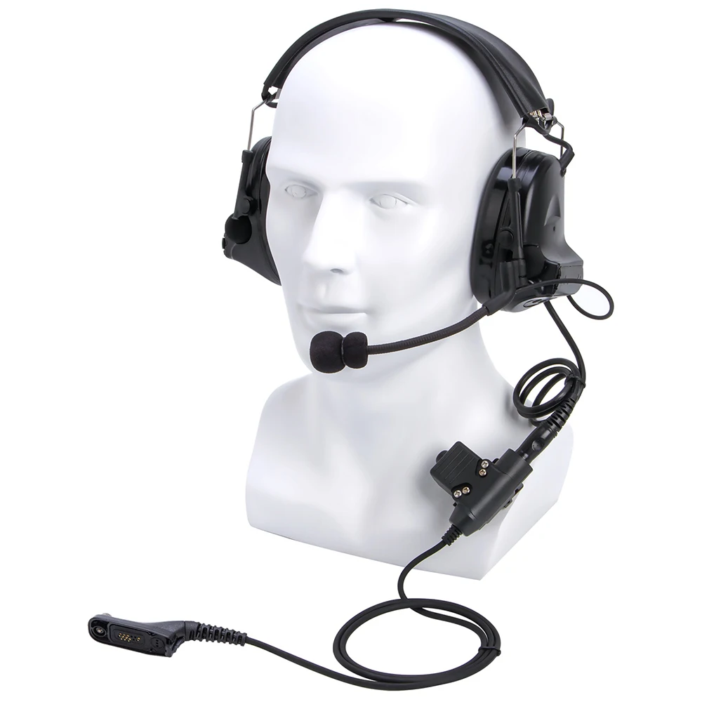 U94 PTT+black Tactical Headset and Noise Reduction Hearing Protection Shooting Headphone for Motorola XiR P8268 8260 APX 7000