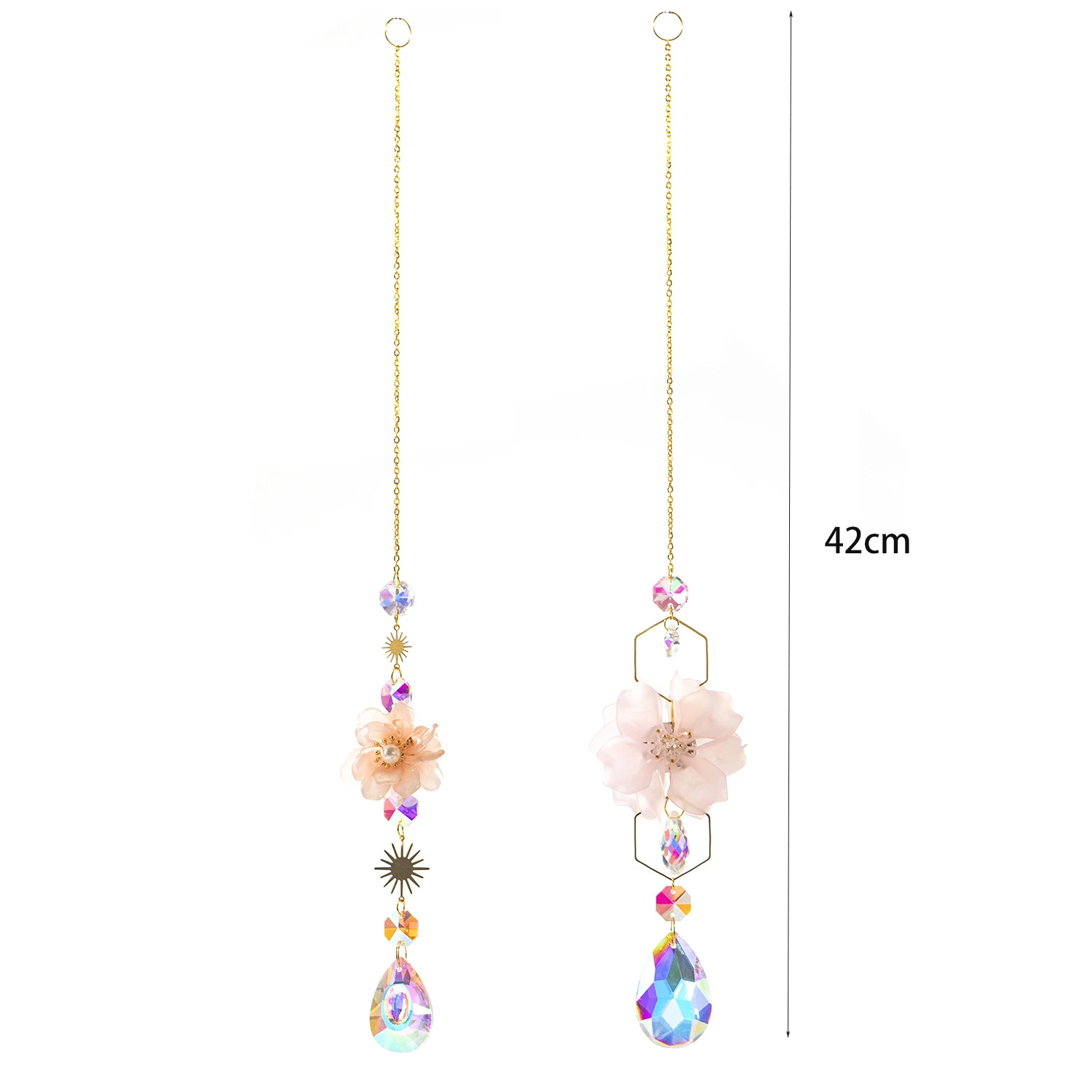 42cm Suncatcher Crystal Rainbow Maker Flower with Pink Stone Home Outdoor Garden Wedding Party Decoration Women Gift sun catcher,sun catchers
