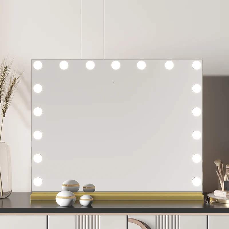 

Large Vanity Makeup Mirror with Lights 17 LED Bulbs 3 Color Lighting Modes Dimmable Cosmetics for Dressing Bedroom Tabletop