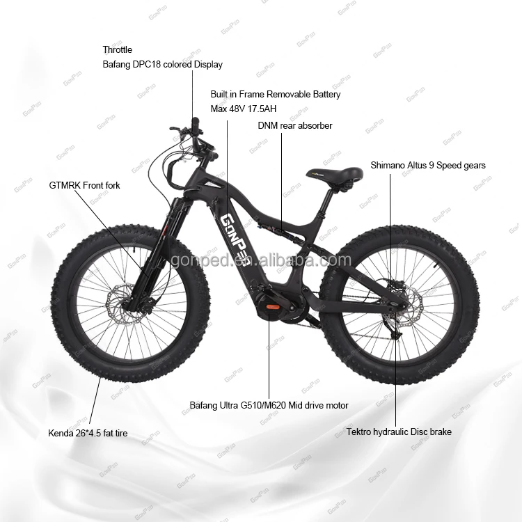 곤페드 팻 타이어 전기 자전거 카드레 VTT 레트리크 브라팡 M620 미드 드라이브 전기 자전거 풀 서스펜션 전기 자전거 1000w