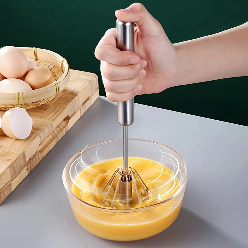 Stainless steel semi-automatic egg beater, rotating cream egg mixer, household manual egg beater, baking tool Battery-Free