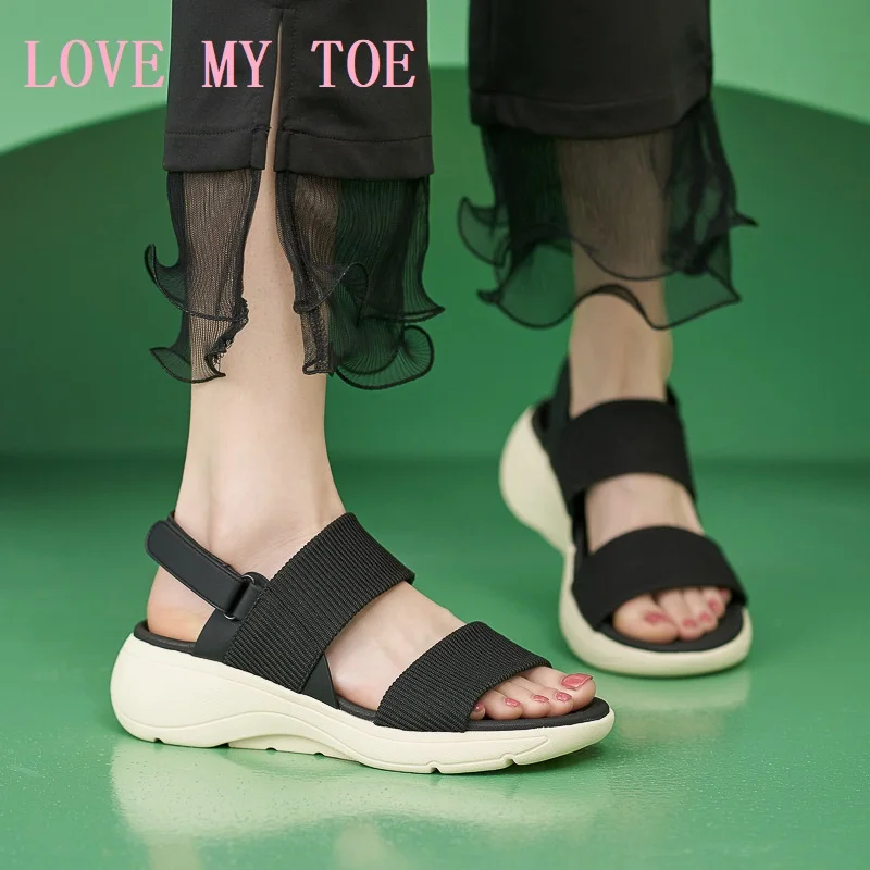 

Women's Sandals Summer 2024 Casual Non-Slip Soft Canvas Comfort MD Platform Wedge High Heels Open Toe Elegant Shoes Woman Beach