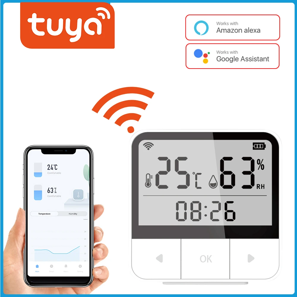 Умный Wi-Fi датчик температуры и влажности Tuya комнатный гигрометр термометр с