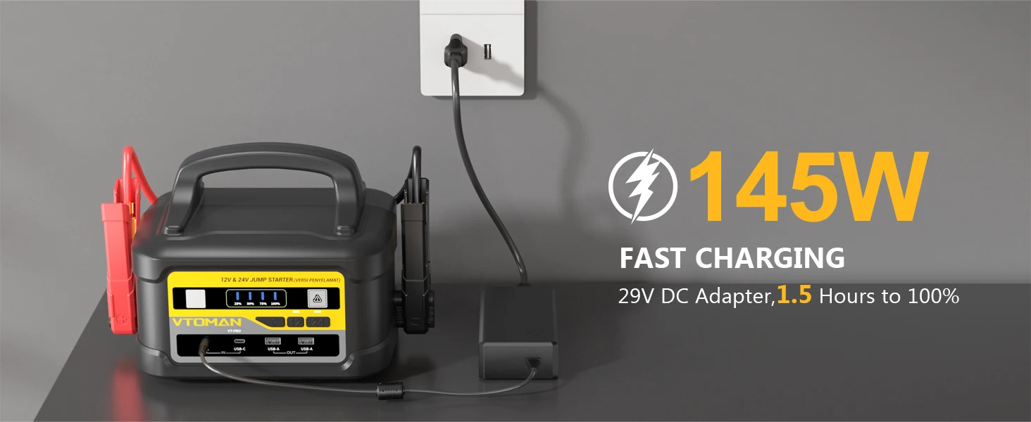 VTOMAN Starthilfegerät 58800mAh 12V/24V Tragbares Hochleistungs-Powerpack Leistungsstarker Autobatterie-Booster für Alle Benzin- und Diesel-Fahrzeuge – Detail 4
