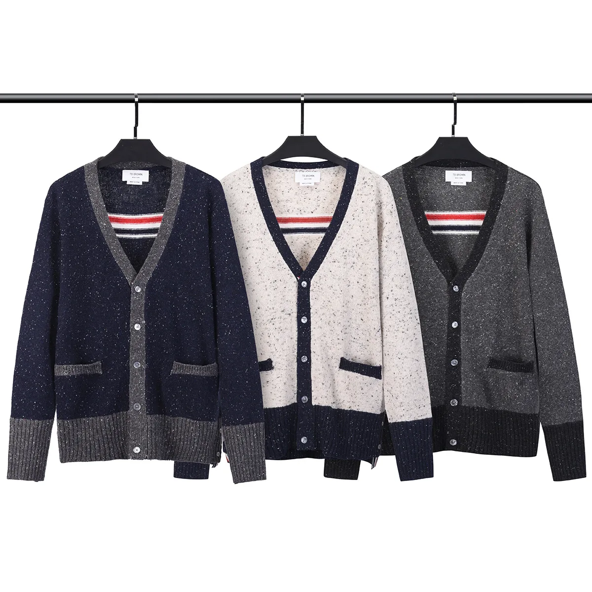 

TB BROWIN Autumn Cardigan Wool Men Outerwear V Neck Knitted Casual Jacket Winter Warm Korean Design Men Solid Striped Coat