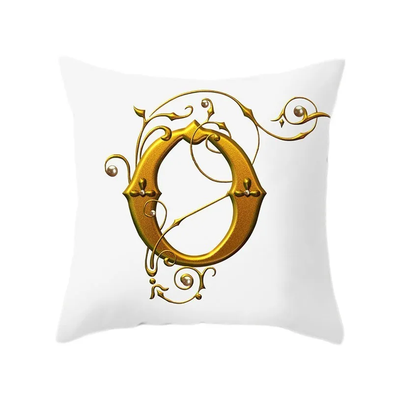 Gold 26 Letters Cushion Cover English Alphabet Throw Pillow Case Letter Print Home Decor Square Pillowcase Sofa Cushion Cover 