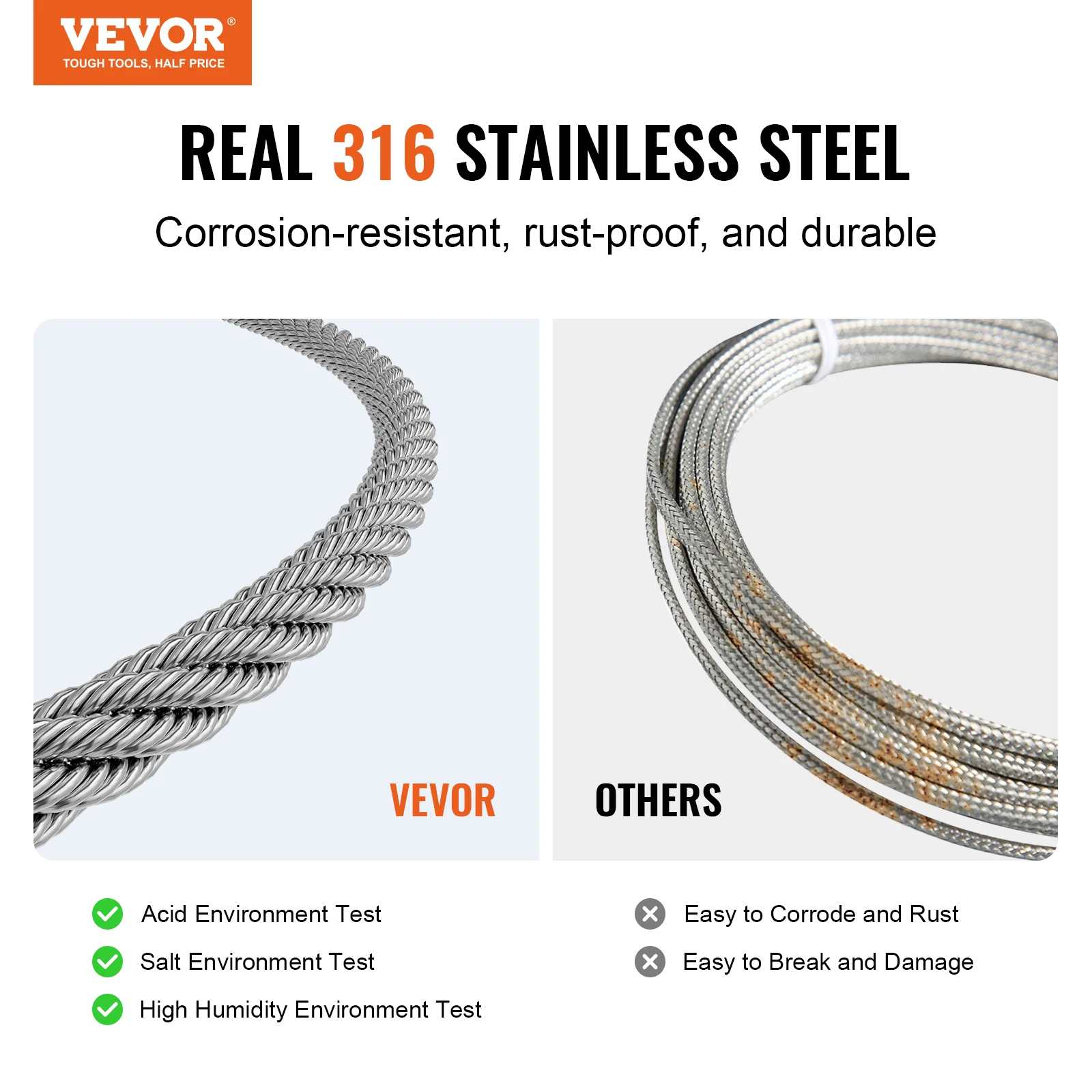 1/8" 100 ft Wire Rope Kit 316 Stainless Steel Cable 7x7 Strands Marine Aircraft Grade for Handrail Stair Decking Fence SucceBuy stainless steel cable rope kits