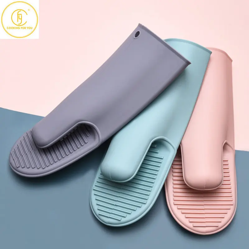 1 Pcs Thick Heat Resistant Microwave Glove BBQ Oven Baking Hot Pot Silicone Mitts Kitchen Cooking Silicone Mitten Glove Bakeware