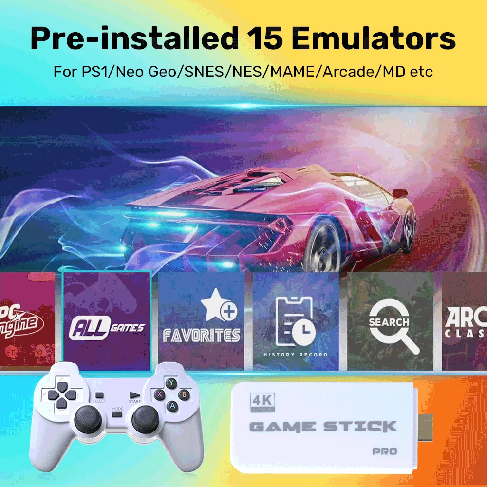 M15 게임 스틱 미니 TV 휴대용 게임 콘솔 64G 30000 + PS1/ARCADE/SNES/MAME/NEO GEO 무선 컨트롤러  용 레트로 게임 HD 출력 - AliExpress