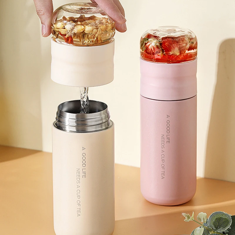 Insulated Cup With Filter Stainless Steel Tea Bottle Cup With Glass Infuser Separates Tea And Water 300ML