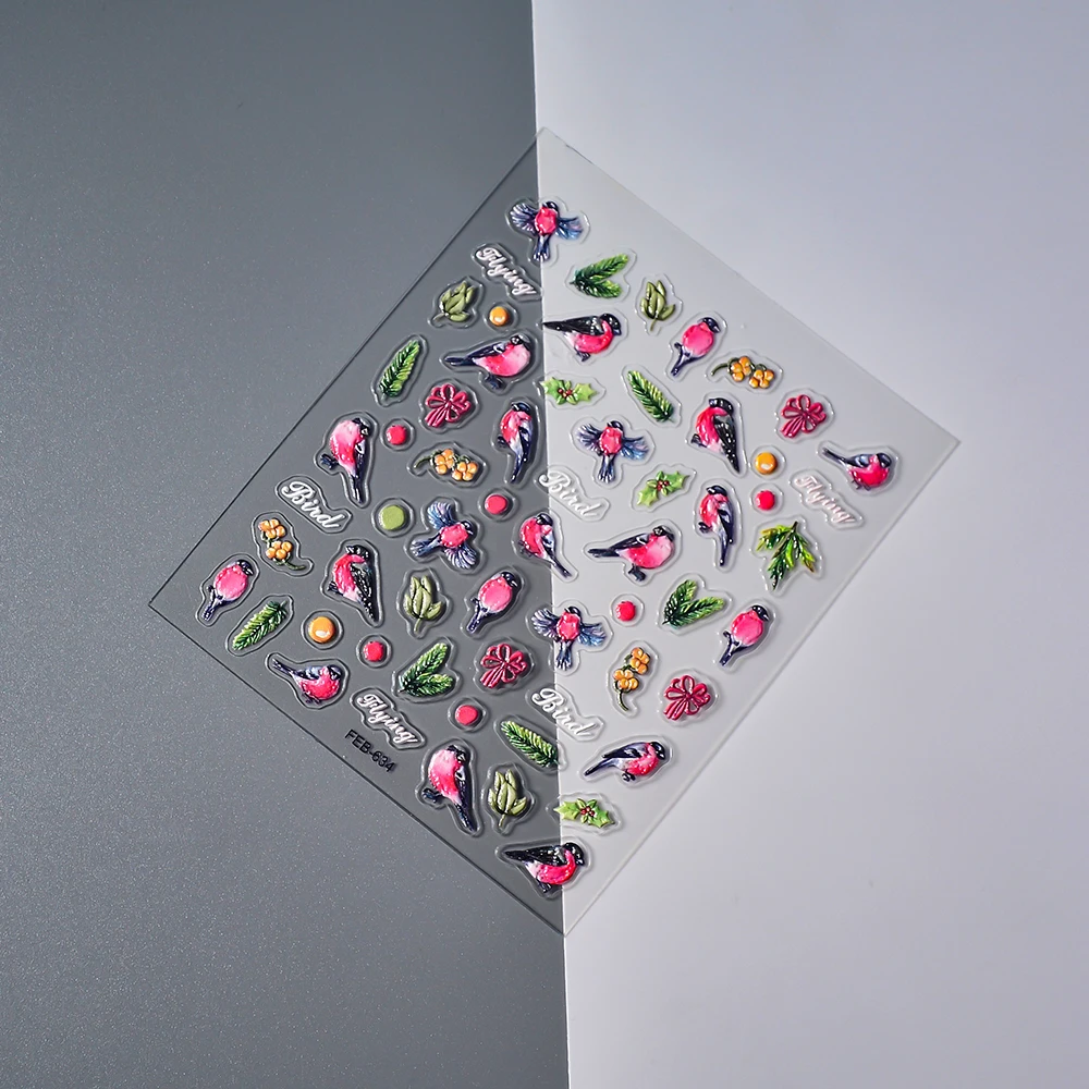 Magpie Bird 5D Nail Stickers Semi-cure Gel Nail Sticker Gel Nail Wraps 5