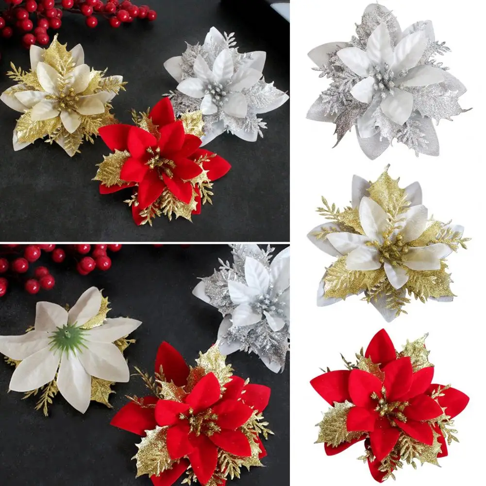 

Glitter Christmas Flower Long-lasting Christmas Decorations Sparkling Christmas Artificial Flower Decorations Glitter for Xmas