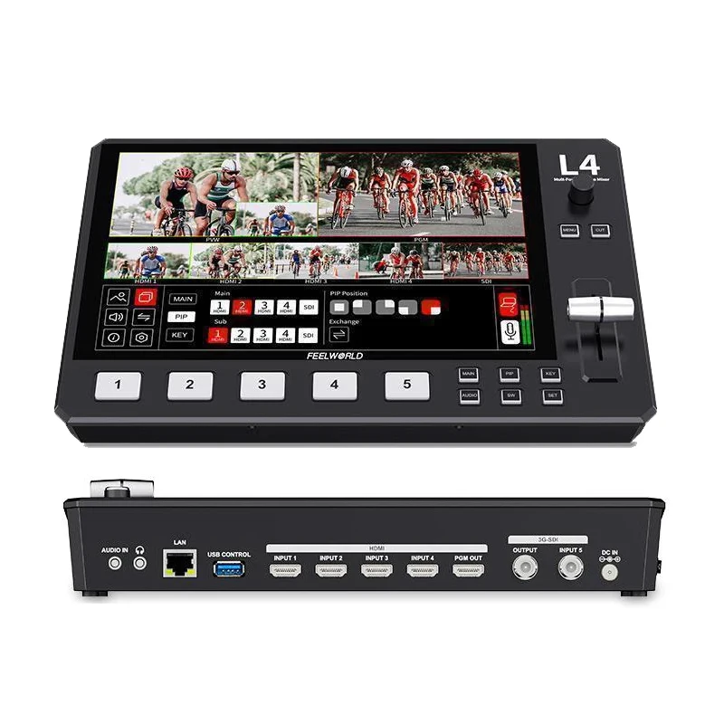 FEELWORLD 라이브 스트리밍용 L4 스위처, 10.1 인치 멀티 카메라 터치 스크린, USB3.0 고속 스트리밍, 비디오 믹서 스위처, 5 채널