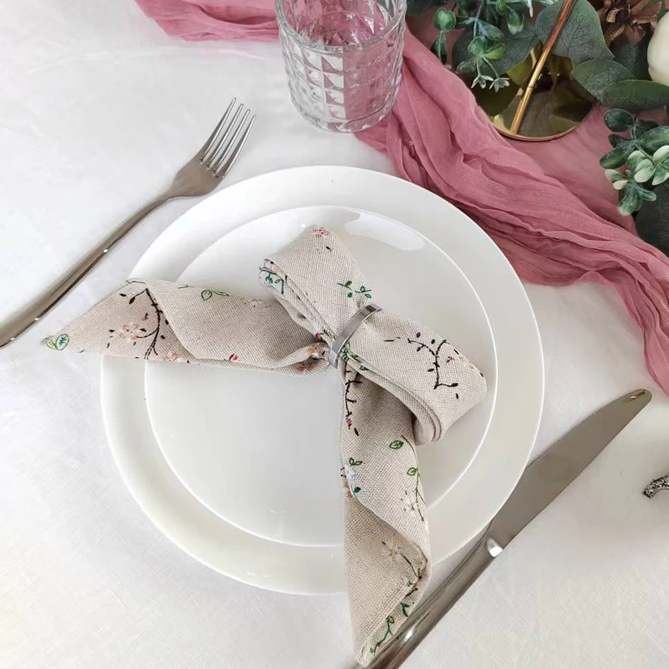 40x40CM Set of 2 Colored Floral Print Napkins Cloth Napkins Cotton Fabric Material Dinner Dish Towel Wedding Restaurant Decor