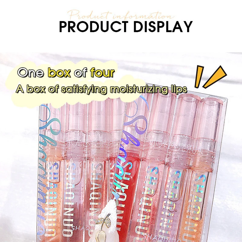 4 pack of sparkling lip balm lip care oil, transparent glass lip moisturizing and moisturizing 4