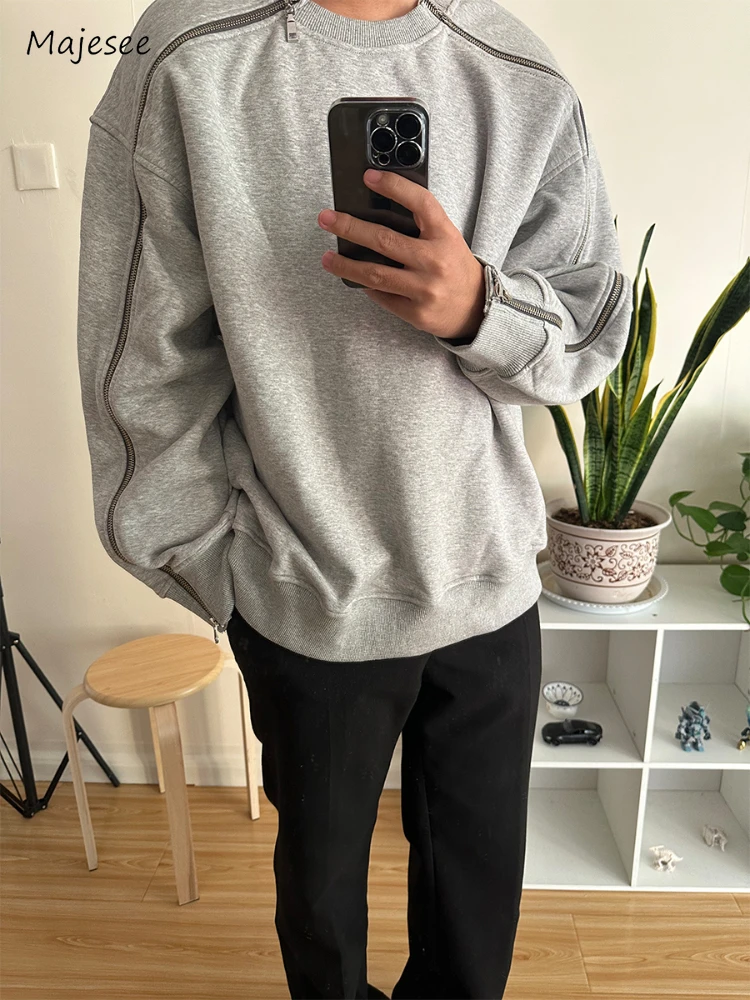 

Sweatshirts Men All-match Casual Daily Spring Autumn Vintage Unisex Solid Loose Zipper Design American Style Simple Fashion Soft